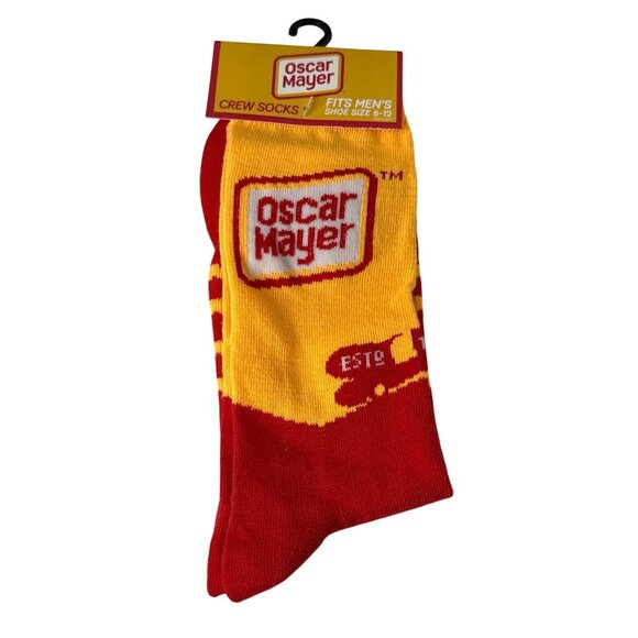 Oscar Mayer Logo Crew Socks Red Yellow Food Theme NWT One Size - Picture 1 of 2